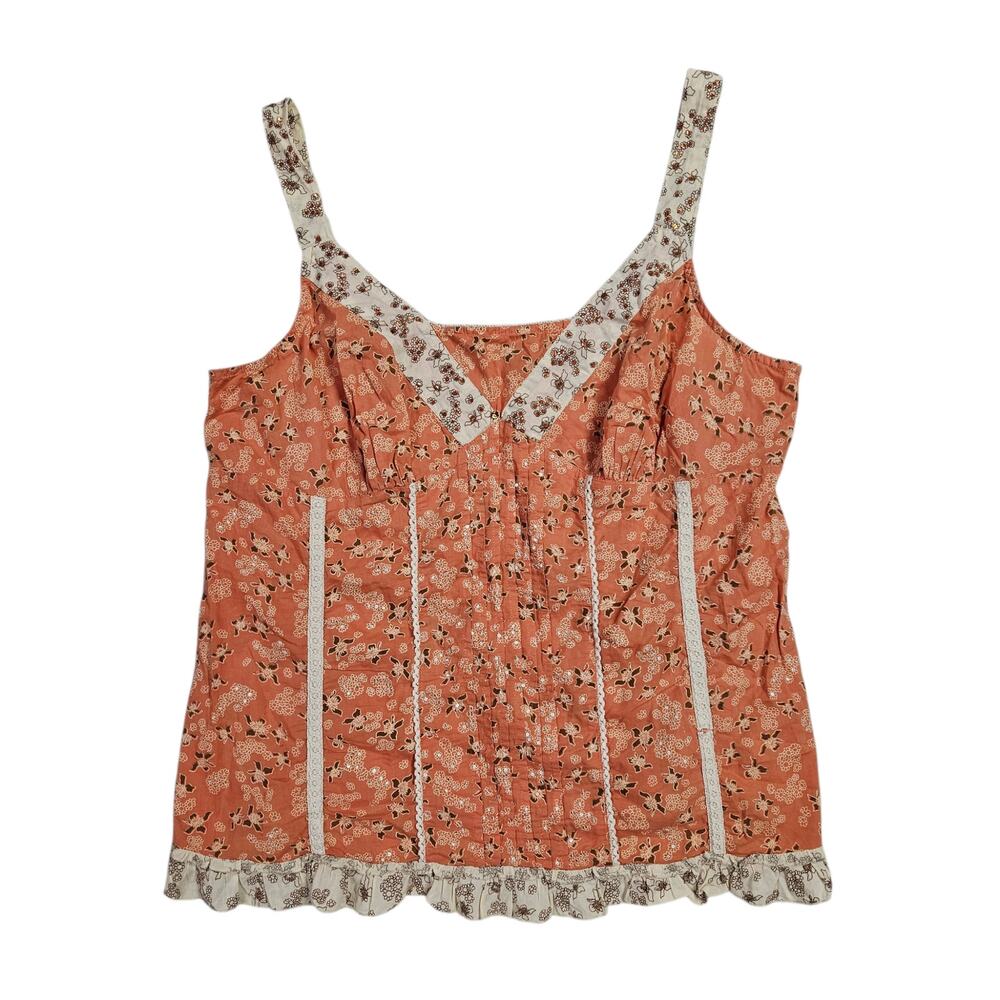 Floral Peach Lace-Trim Cami Tank Top